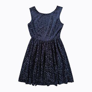 Velvet Burnout Dress SzS Navy Scoop Back Flocked Cheetah Fairy Grunge Whimsigoth